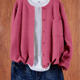 Eugenia | Damen Rundhals-Cardigan mit Knöpfen und Tasche