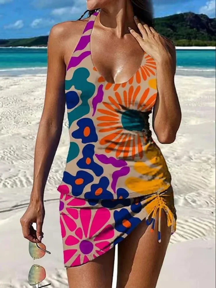 Fiesta – Grafisches Blumenkini mit Shorts, flacher Bauch-Effekt