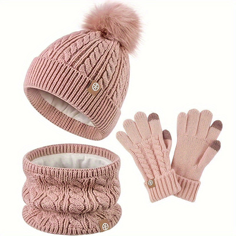 3-teiliges Winterset für Damen mit Mütze, Schal und Handschuhen