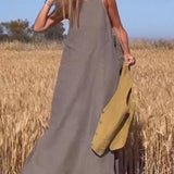 Lässiges langes Kleid aus Baumwolle und Leinen für Damen