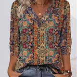 Vintage-inspirierte V-Ausschnitt Druckbluse