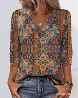 Vintage-inspirierte V-Ausschnitt Druckbluse