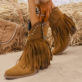 Calla | Damen Westernstiefel mit weitem Schaft, Fransen und Nieten