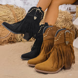 Calla | Damen Westernstiefel mit weitem Schaft, Fransen und Nieten