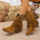 Calla | Damen Westernstiefel mit weitem Schaft, Fransen und Nieten