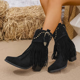 Calla | Damen Westernstiefel mit weitem Schaft, Fransen und Nieten