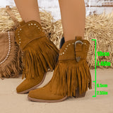 Calla | Damen Westernstiefel mit weitem Schaft, Fransen und Nieten