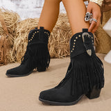 Calla | Damen Westernstiefel mit weitem Schaft, Fransen und Nieten