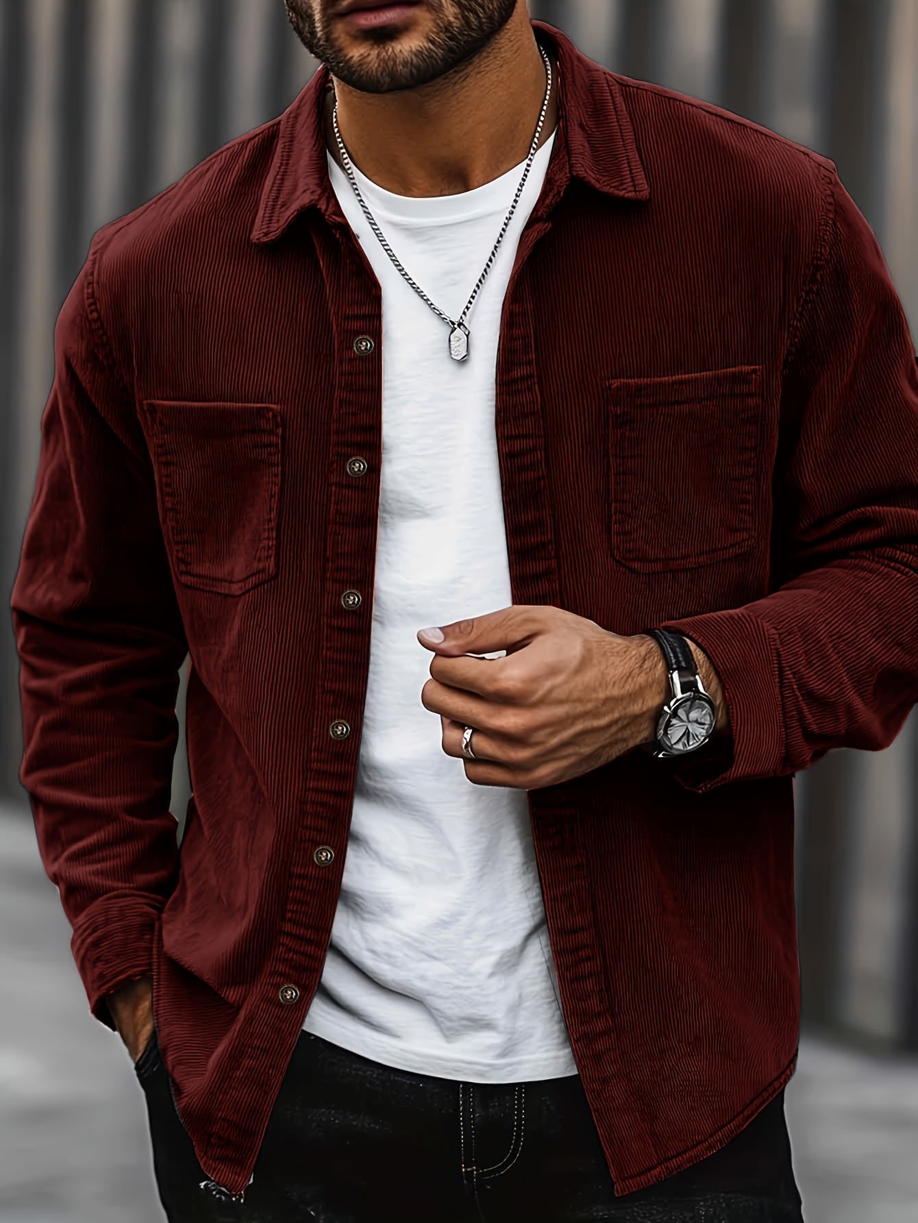 Johan | Herren Hemdjacke mit Knöpfen und Taschen