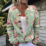 Christa | Saliegroene Trui met Rozenpatroon