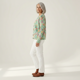 Claudia | Mintgroene Cardigan met Kleurrijke Bloemen