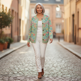 Claudia | Mintgroene Cardigan met Kleurrijke Bloemen