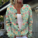 Claudia | Mintgroene Cardigan met Kleurrijke Bloemen