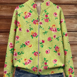 Constance | Damen Strickjacke mit Blumenmuster und Reißverschluss