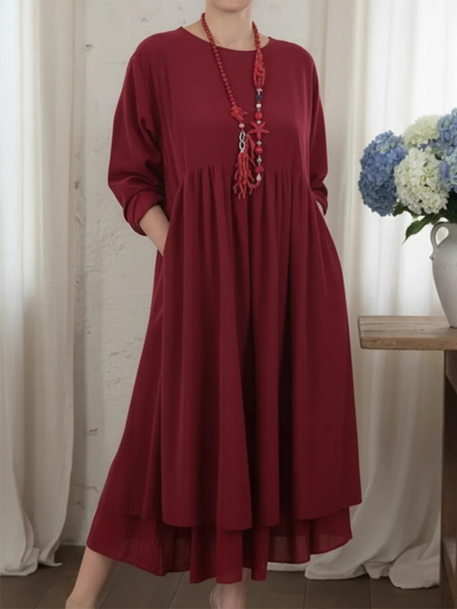 Lässiges Midi-Kleid für Frauen mit doppeltem Saumdesign