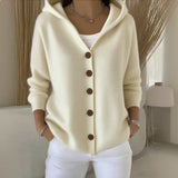 Teri | Damen Strickjacke mit Kapuze und Knöpfen