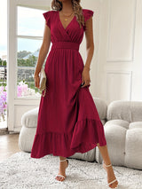 Olivia™ - Elegantes Maxikleid mit tiefem V-Ausschnitt und Rüschendetails