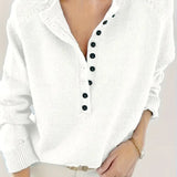Caroline - Solider Pullover Mit Halber Knopfleiste