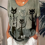 Sue™ - Lässiges T-Shirt mit Katzenmotiv
