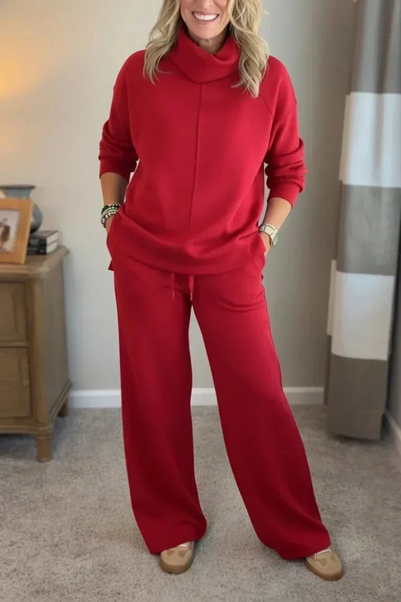 Aivra | Damen Turtleneck Langarm Weitbeiniger Zweiteiler mit Taschen