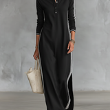Minimalistisches Sweatshirtkleid für Damen mit weißem Kragen und Knopfleiste