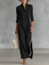 Minimalistisches Sweatshirtkleid für Damen mit weißem Kragen und Knopfleiste