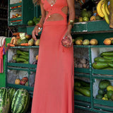Angelica - Druck Ausschnitt Design Schlitz Stretch Kleid