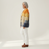 Dagmar | Gebreide vest met blokpatroon in Oker & Blauw