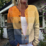Dagmar | Gebreide vest met blokpatroon in Oker & Blauw