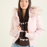 Damen Cropped Langarm Pufferjacke mit Kapuze