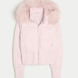 Damen Cropped Langarm Pufferjacke mit Kapuze