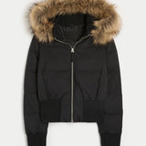 Damen Cropped Langarm Pufferjacke mit Kapuze