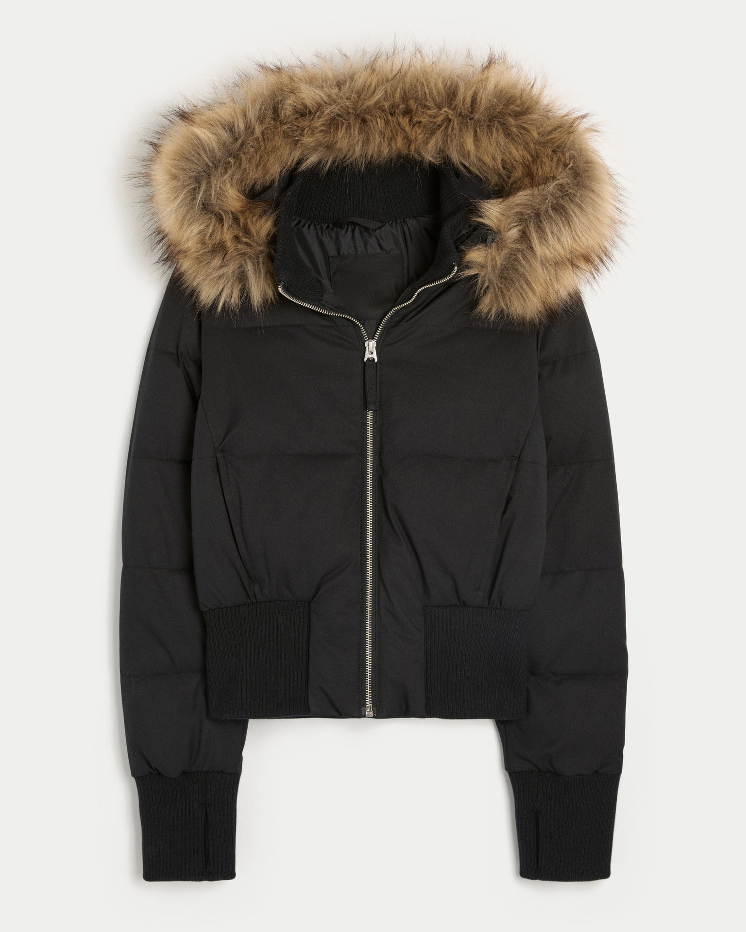 Damen Cropped Langarm Pufferjacke mit Kapuze
