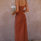 Damen Maxikleid mit quadratischem Ausschnitt und seitlichem Schlitz