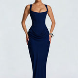 Damen Maxikleid mit quadratischem Ausschnitt und Ärmellos