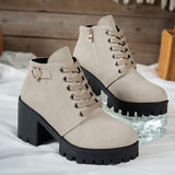 Darcy | Damen Schnür-Stiefelette mit Blockabsatz und goldener Herzschnalle