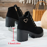 Darcy | Damen Schnür-Stiefelette mit Blockabsatz und goldener Herzschnalle