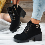 Darcy | Damen Schnür-Stiefelette mit Blockabsatz und goldener Herzschnalle