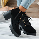 Darcy | Damen Schnür-Stiefelette mit Blockabsatz und goldener Herzschnalle