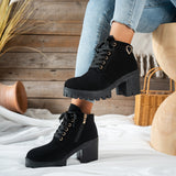 Darcy | Damen Schnür-Stiefelette mit Blockabsatz und goldener Herzschnalle