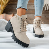Darcy | Damen Schnür-Stiefelette mit Blockabsatz und goldener Herzschnalle