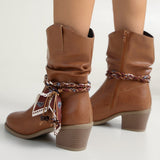Idunn | Damen Stiefelette in Raffoptik mit Wickeldetail im Westernstil