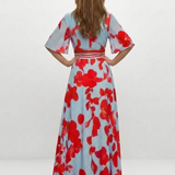 Corinne | V-Ausschnitt Kurzarm Blumenmaxikleid
