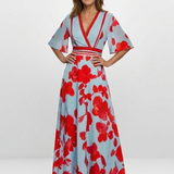 Corinne | V-Ausschnitt Kurzarm Blumenmaxikleid