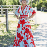 Corinne | V-Ausschnitt Kurzarm Blumenmaxikleid