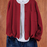 Eugenia | Damen Rundhals-Cardigan mit Knöpfen und Tasche