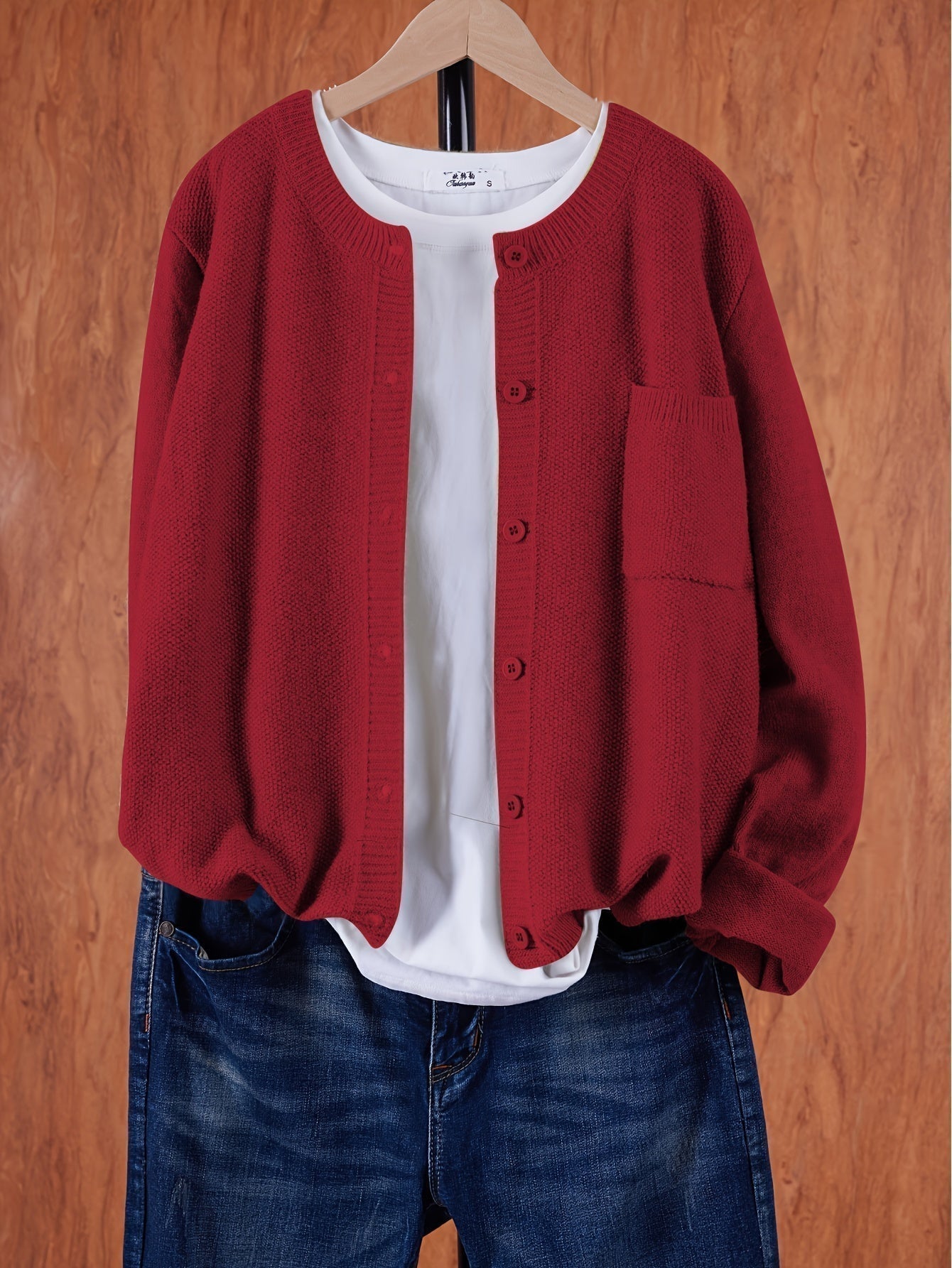 Eugenia | Damen Rundhals-Cardigan mit Knöpfen und Tasche