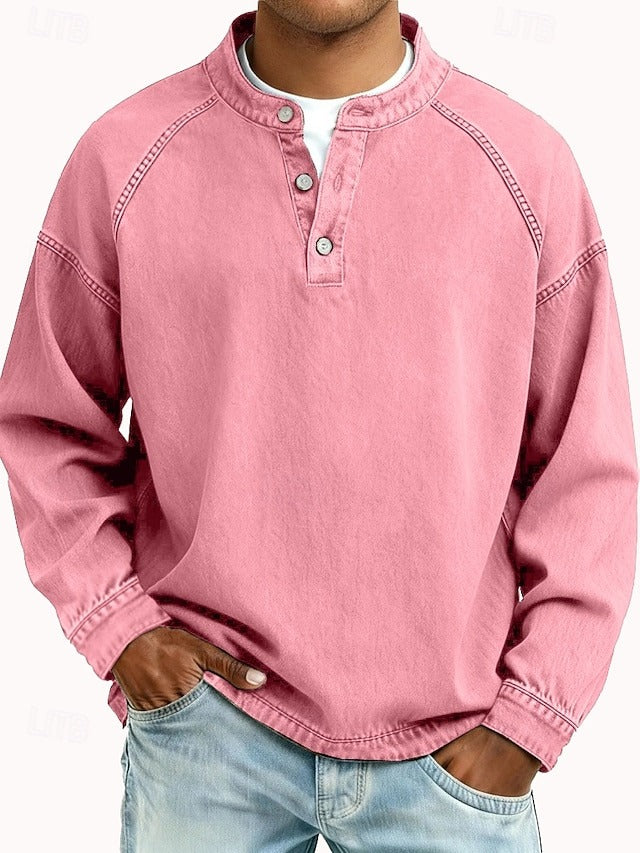 Amir | Retro-inspirierter Henley-Pullover mit Used-Look und langen Ärmeln