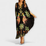 Linda - Wunderschönes Kleid mit asymmetrischen Schultern und tropischem Kokosnussbaum-Print