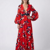 Isolde | V-Ausschnitt Bindegürtel Langarm Maxikleid